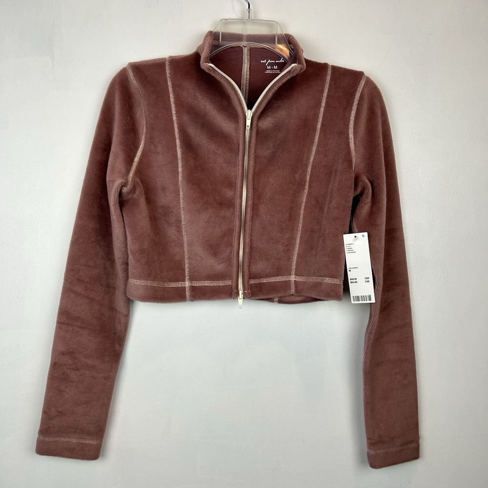Urban Outfitters Velour Jacket Womens M Cropped Zip Dusty Rose New Gift